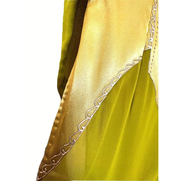 Asian Chinese Long Maxi Sheer Cocktail Dress Size S Green Metallic Silver - Picture 14 of 15